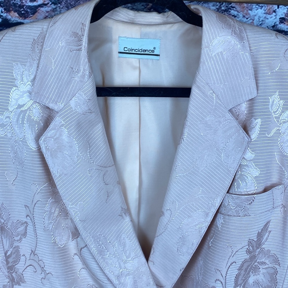 Vintage Light Pink Floral Printed Blazer Shoulder Pads with Pockets Sz M - Picture 6 of 17